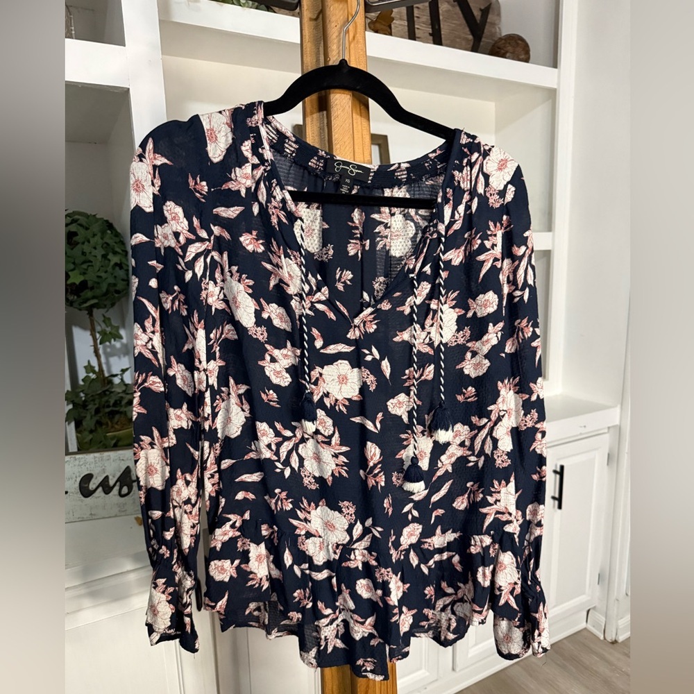 Jessica Simpson Navy and Pink Floral Blouse